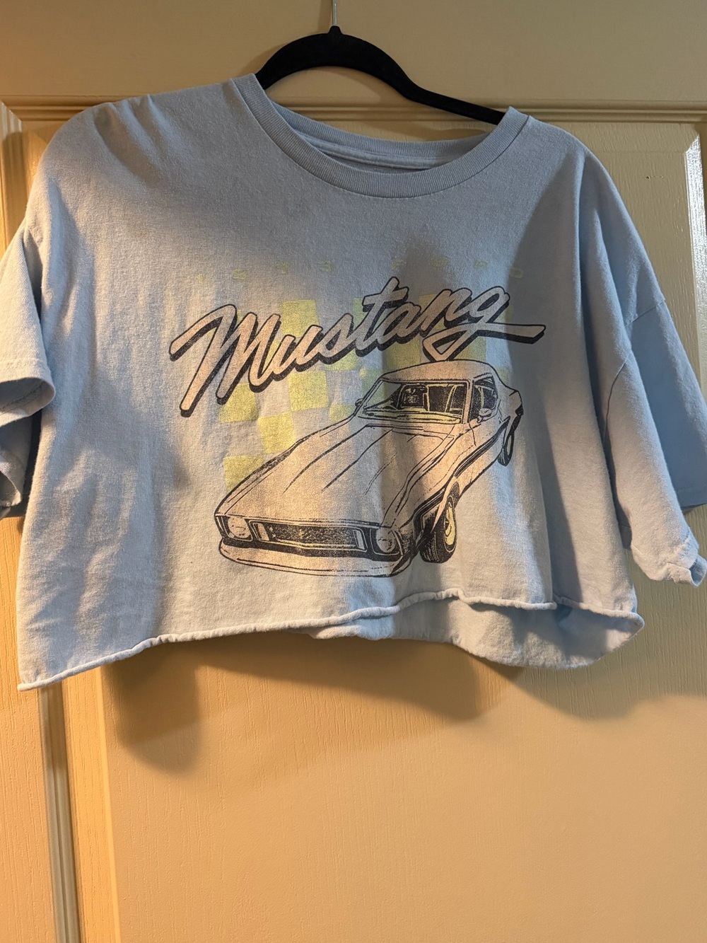Ford Light Blue Mustang Crop Tee with Car Graphic
